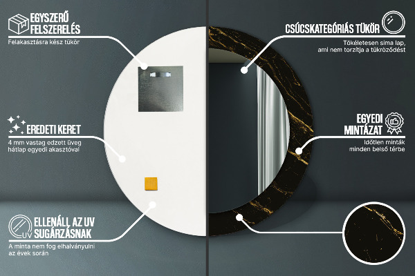 Espelho com moldura impressa redondo Mármore preto