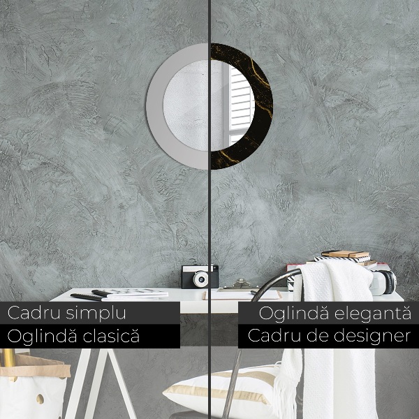Espelho com moldura impressa redondo Mármore preto