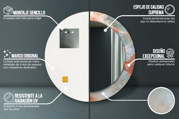 Espelho com moldura impressa redonda Mármores de ônix