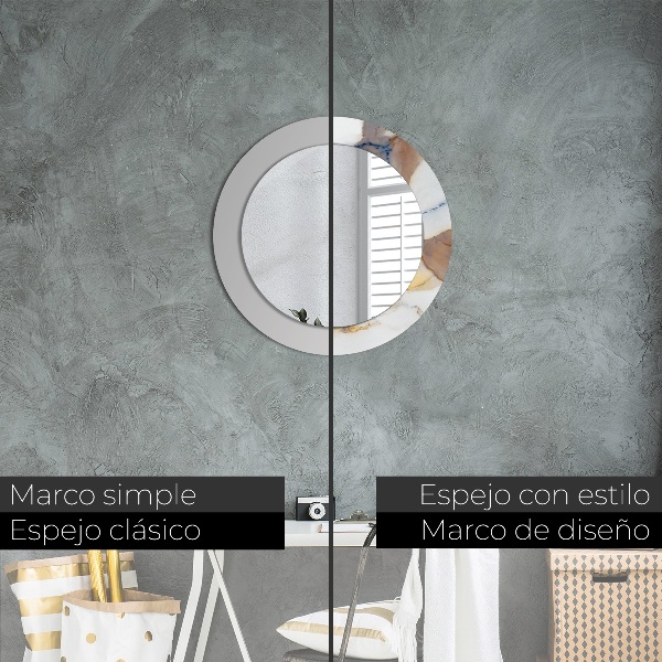 Espelho de moldura impressa redondo Mármore branco