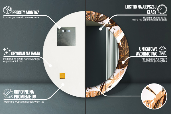 Espelho com moldura impressa redondo Folhas de palmeira