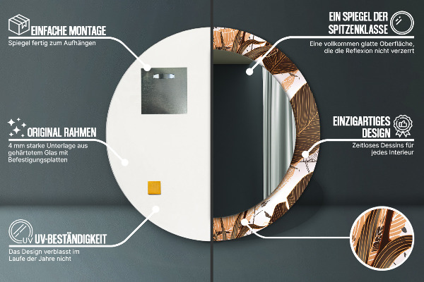 Espelho com moldura impressa redondo Folhas de palmeira