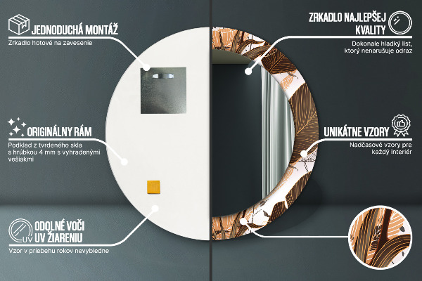 Espelho com moldura impressa redondo Folhas de palmeira