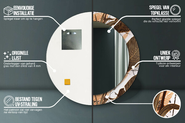 Espelho com moldura impressa redondo Folhas de palmeira