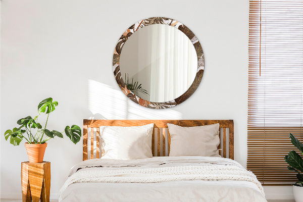 Espelho com moldura impressa redondo Folhas de palmeira