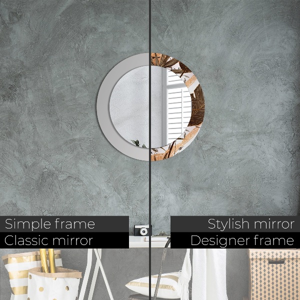 Espelho com moldura impressa redondo Folhas de palmeira