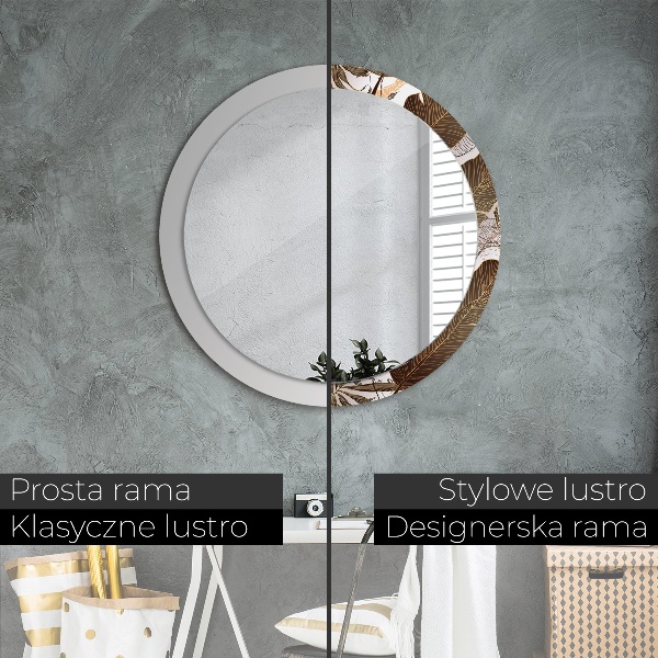 Espelho com moldura impressa redondo Folhas de palmeira