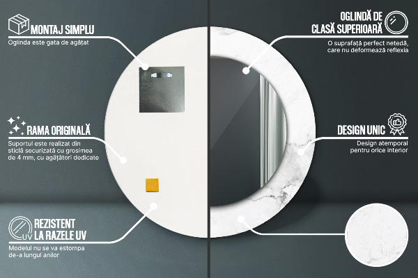 Espelho de parede circular decorativo Mármore branco