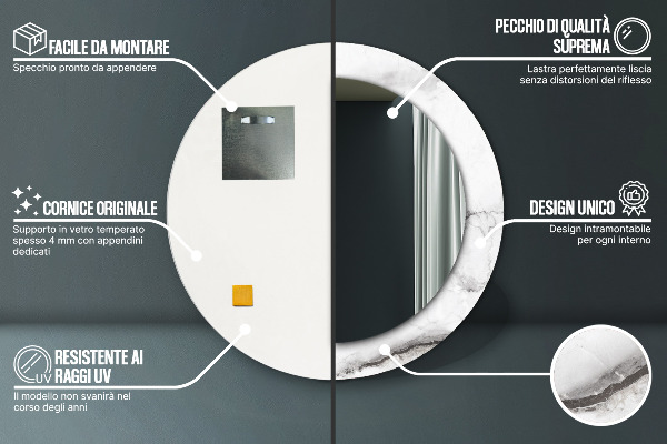 Espelho de parede circular decorativo Mármore branco