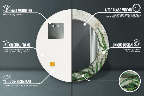 Espelho de parede circular decorativo Folhas de feto