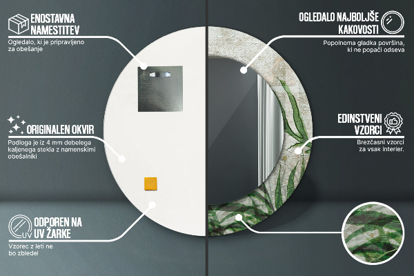 Espelho de parede circular decorativo Folhas de feto