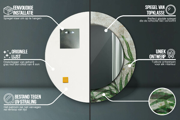 Espelho de parede circular decorativo Folhas de feto