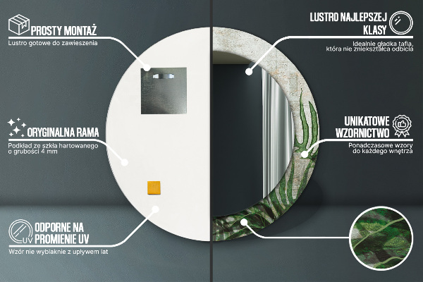 Espelho de parede circular decorativo Folhas de feto
