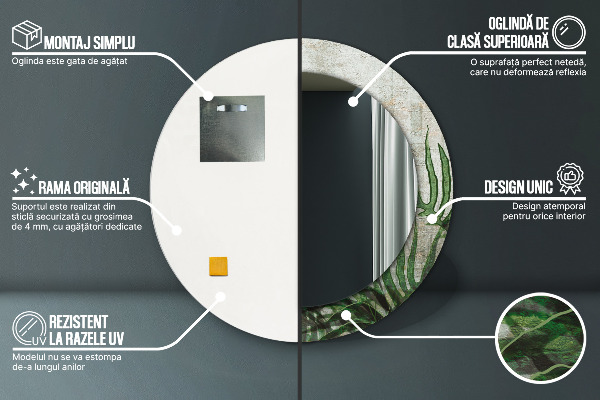 Espelho de parede circular decorativo Folhas de feto