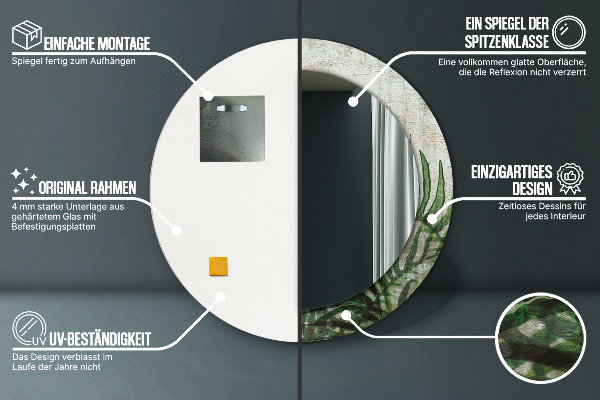 Espelho de parede circular decorativo Folhas de feto