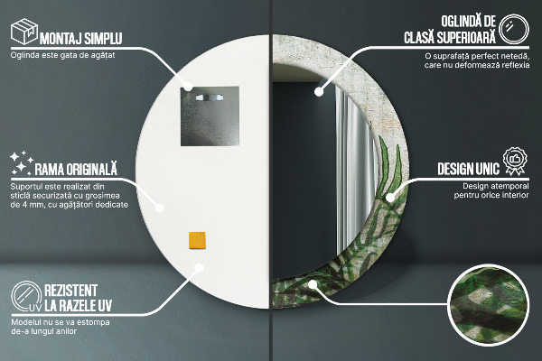 Espelho de parede circular decorativo Folhas de feto