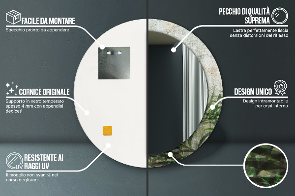 Espelho de parede circular decorativo Folhas de feto