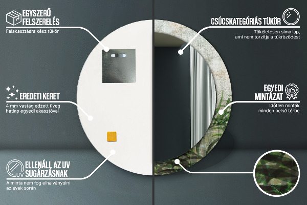 Espelho de parede circular decorativo Folhas de feto