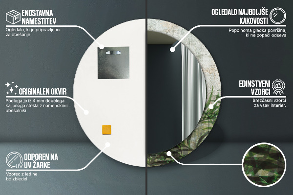 Espelho de parede circular decorativo Folhas de feto