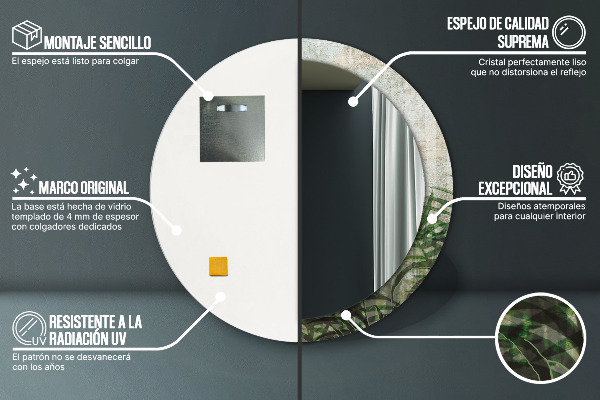 Espelho de parede circular decorativo Folhas de feto