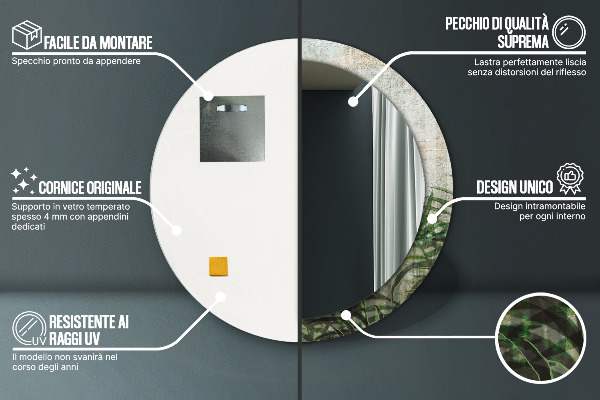 Espelho de parede circular decorativo Folhas de feto