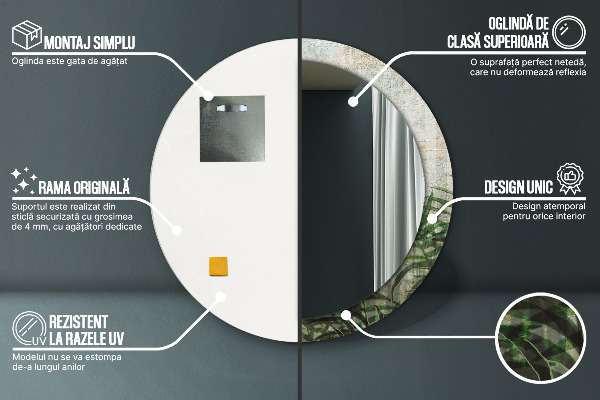 Espelho de parede circular decorativo Folhas de feto