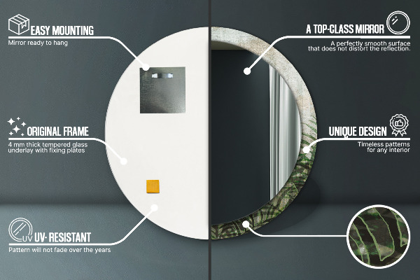 Espelho de parede circular decorativo Folhas de feto