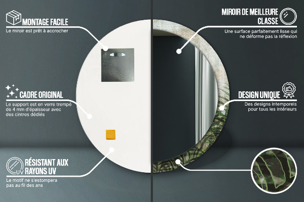 Espelho de parede circular decorativo Folhas de feto
