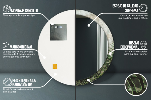 Espelho de parede circular decorativo Folhas de feto