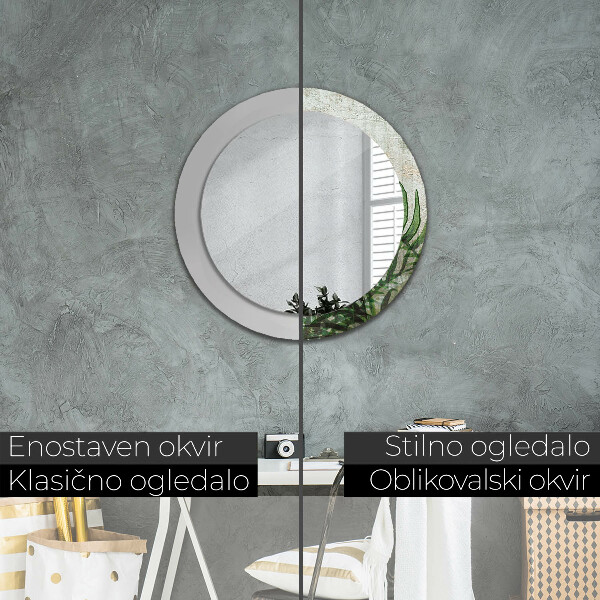 Espelho de parede circular decorativo Folhas de feto