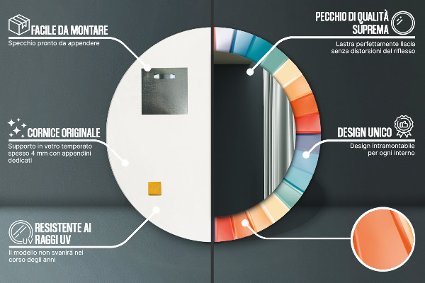 Espelho circular de parede decorativo Riscas concêntricas radiais
