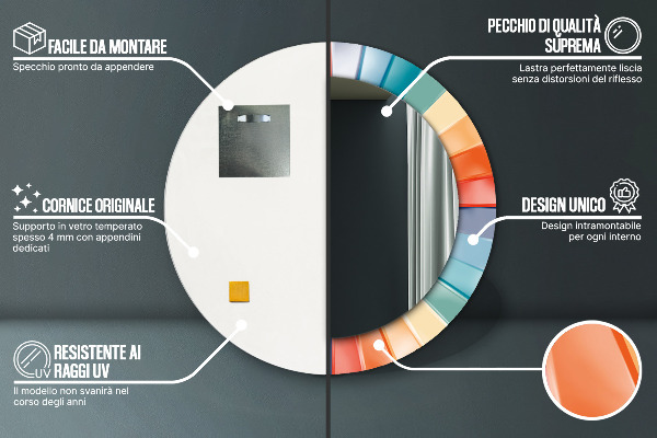 Espelho circular de parede decorativo Riscas concêntricas radiais