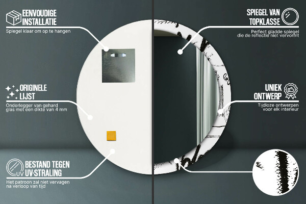 Espelho circular de parede decorativo Padrão de graffiti