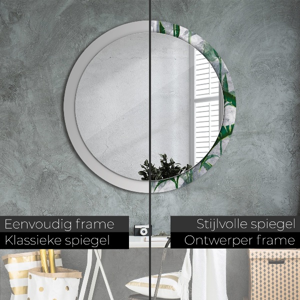 Espelho circular de parede decorativo Folhas tropicais