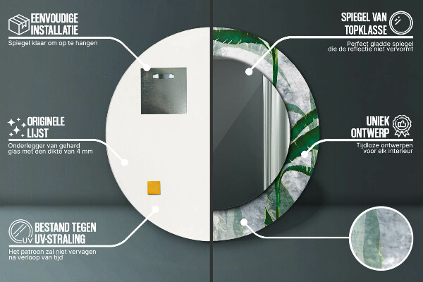 Espelho circular de parede decorativo Folhas tropicais