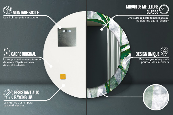 Espelho circular de parede decorativo Folhas tropicais