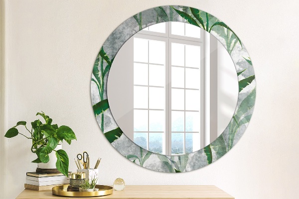 Espelho circular de parede decorativo Folhas tropicais