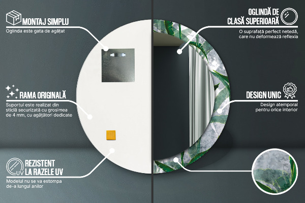 Espelho circular de parede decorativo Folhas tropicais