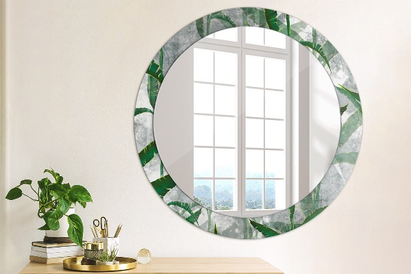 Espelho circular de parede decorativo Folhas tropicais