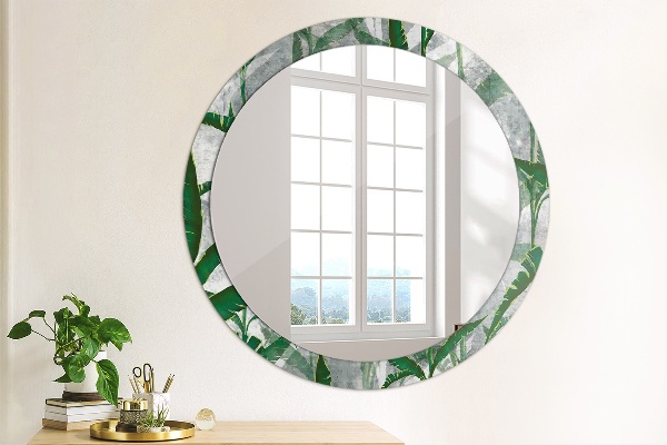 Espelho circular de parede decorativo Folhas tropicais