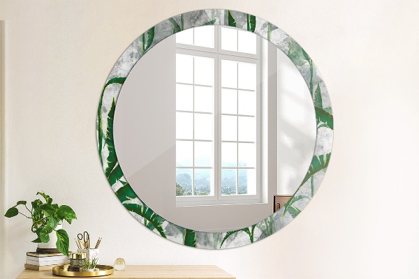Espelho circular de parede decorativo Folhas tropicais
