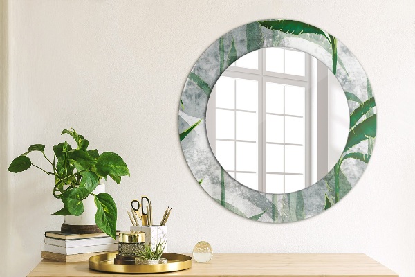 Espelho circular de parede decorativo Folhas tropicais
