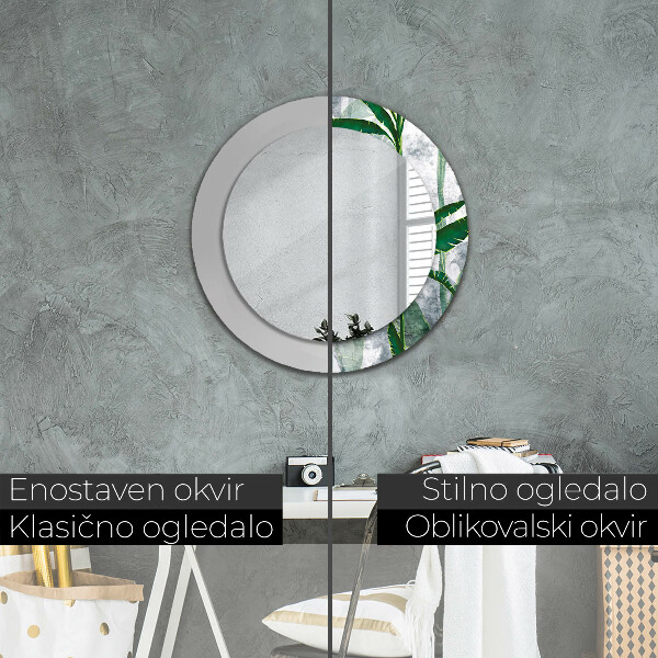 Espelho circular de parede decorativo Folhas tropicais