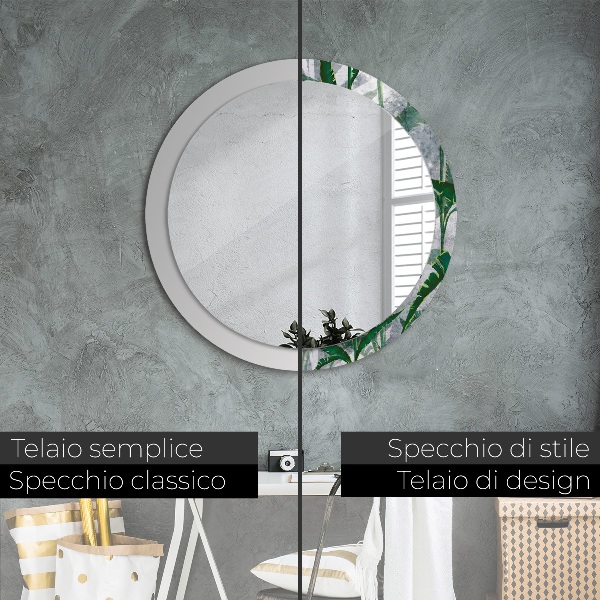 Espelho circular de parede decorativo Folhas tropicais
