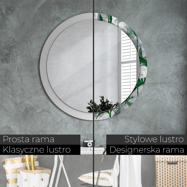 Espelho circular de parede decorativo Folhas tropicais