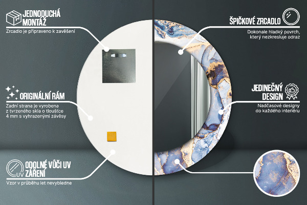 Espelho circular de parede decorativo Arte líquida abstrata