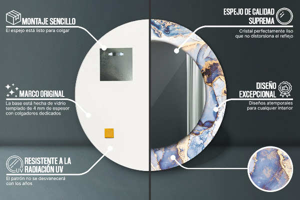 Espelho circular de parede decorativo Arte líquida abstrata