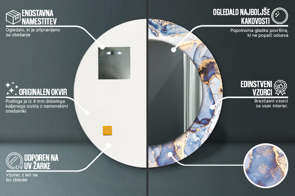 Espelho circular de parede decorativo Arte líquida abstrata