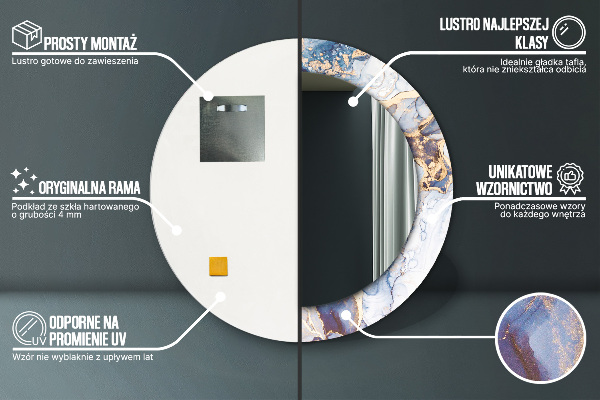 Espelho circular de parede decorativo Arte líquida abstrata