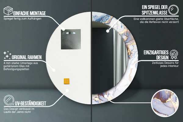 Espelho circular de parede decorativo Arte líquida abstrata